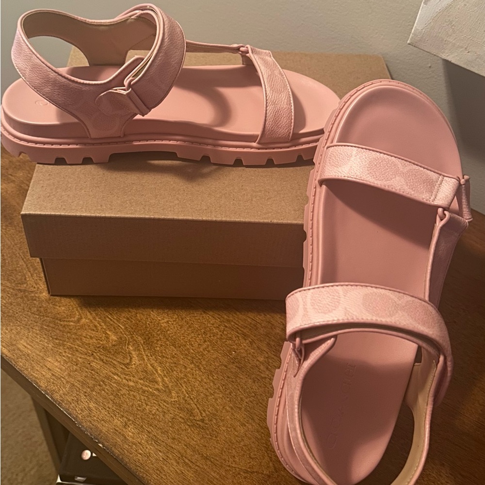 NEW- Coach Pink Leather Velcro Sport Sandal - Picture 5 of 10